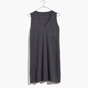 Madewell V-Neck Pocket Tank Dress Sleeveless Stretch Knit Dark Gray